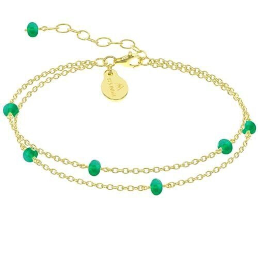 1399 Green Onyx Bracelet , Certified 925 Sterling Silver with Plated 18K